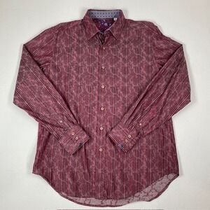 Robert Graham Classic‎ Fit Button Down Shirt Medium Red Striped